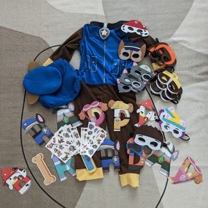Paw Patrol Chase Child Costume Small + Birthday Banner + 15 Masks + Tattoos